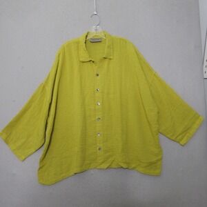 Eleven Stitch Design Top Large Mustard Yellow Button Lagenlook Oversize USA Made